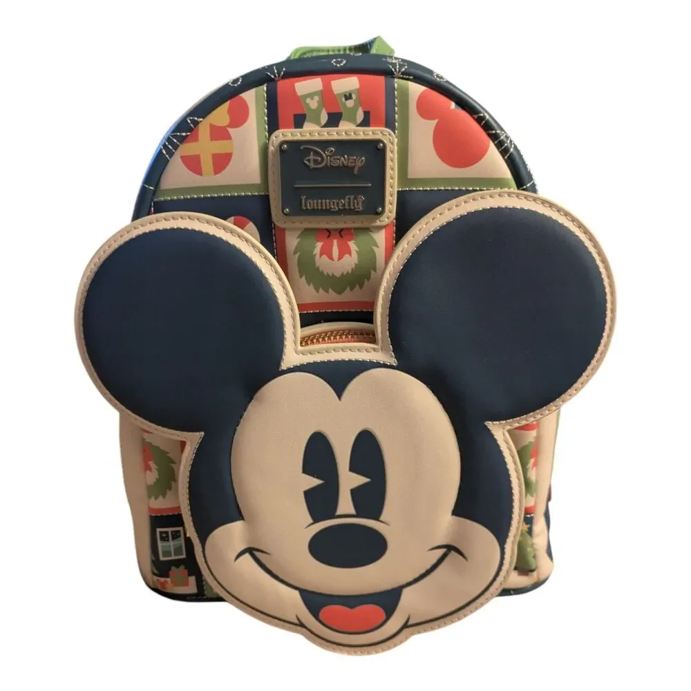 Disney Loungefly Mickey Mouse Holiday Mini Backpack Christmas Print NWT